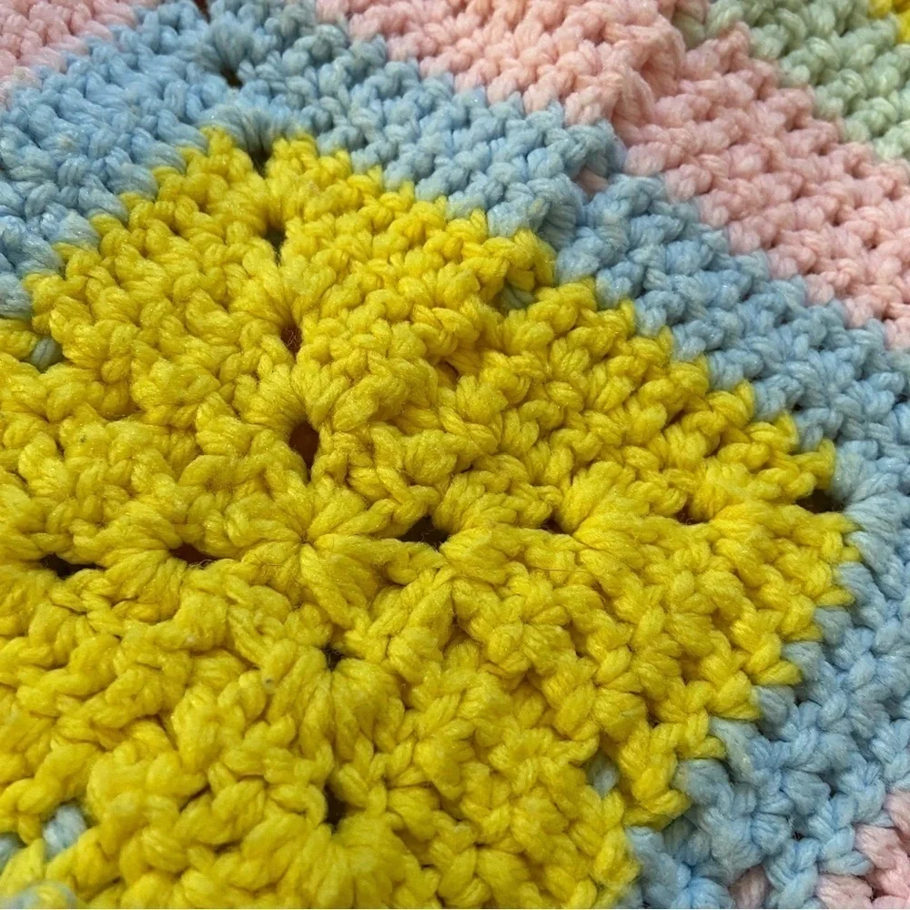 Afghan Crochet Throw Blanket Raised 3D Square Blanket Handmade Pastel Rainbow